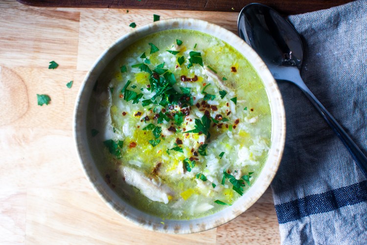 chicken, leek, and rice soup