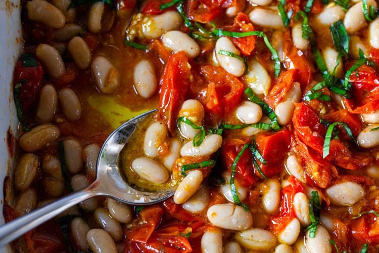 roasted tomatoes with white beans